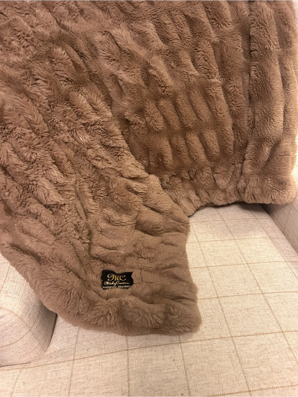 Minky Couture Plush Faux Fur Throw Blanket in Taupe Monster Size